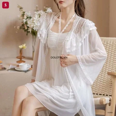 Áo choàng ngủ ren trắng CN03