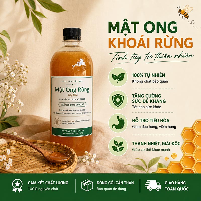 Mật Ong Khoái Rừng Tây Bắc nguyên chất 500ml