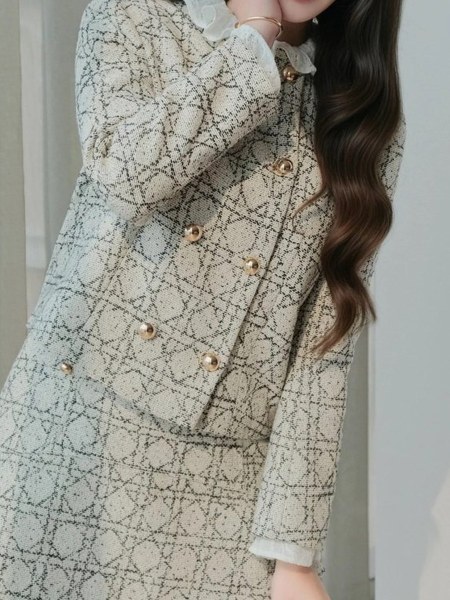 Chân váy tweed chữ A hoạ tiết