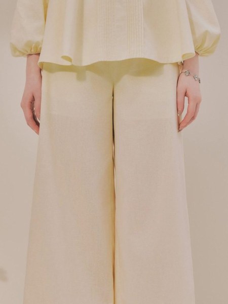 Quần linen ống rộng gấu ren