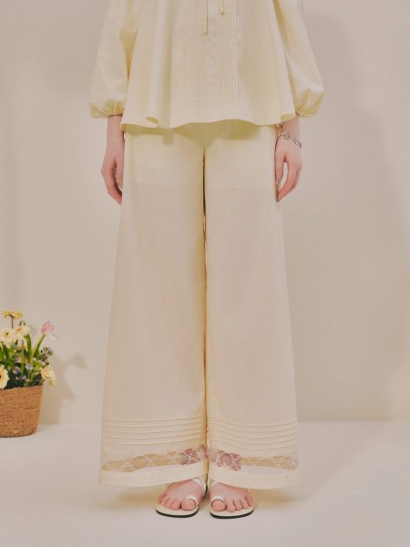 Quần linen ống rộng gấu ren