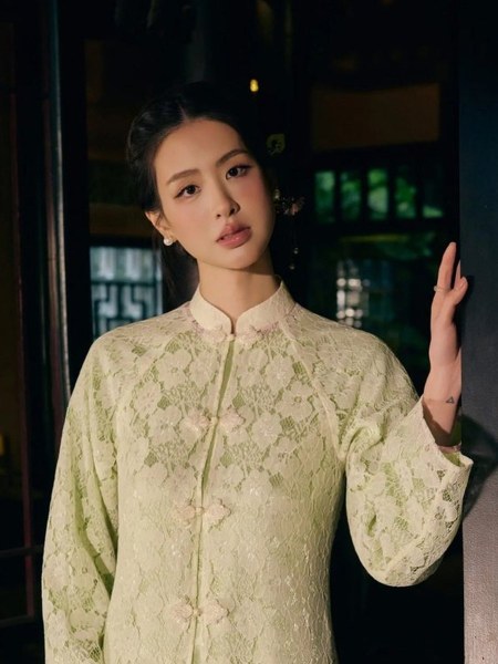 Set áo dài ren xanh ngọc