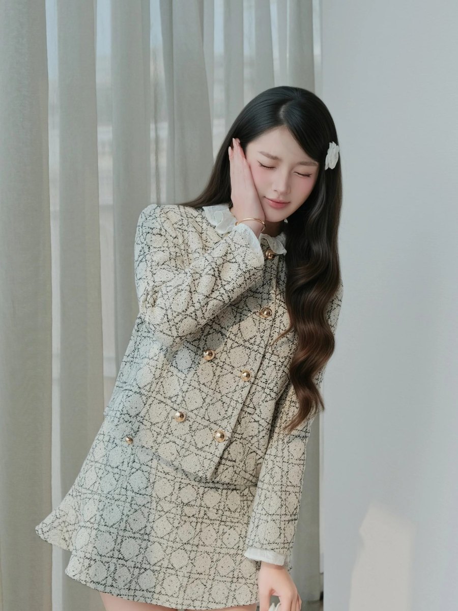 Chân váy tweed chữ A hoạ tiết