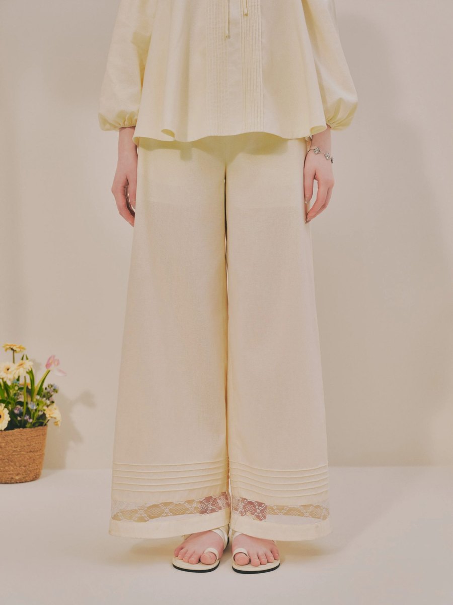 Quần linen ống rộng gấu ren