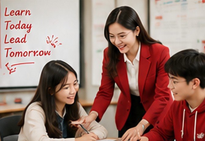Giáo viên hướng dẫn học viên trong lớp học