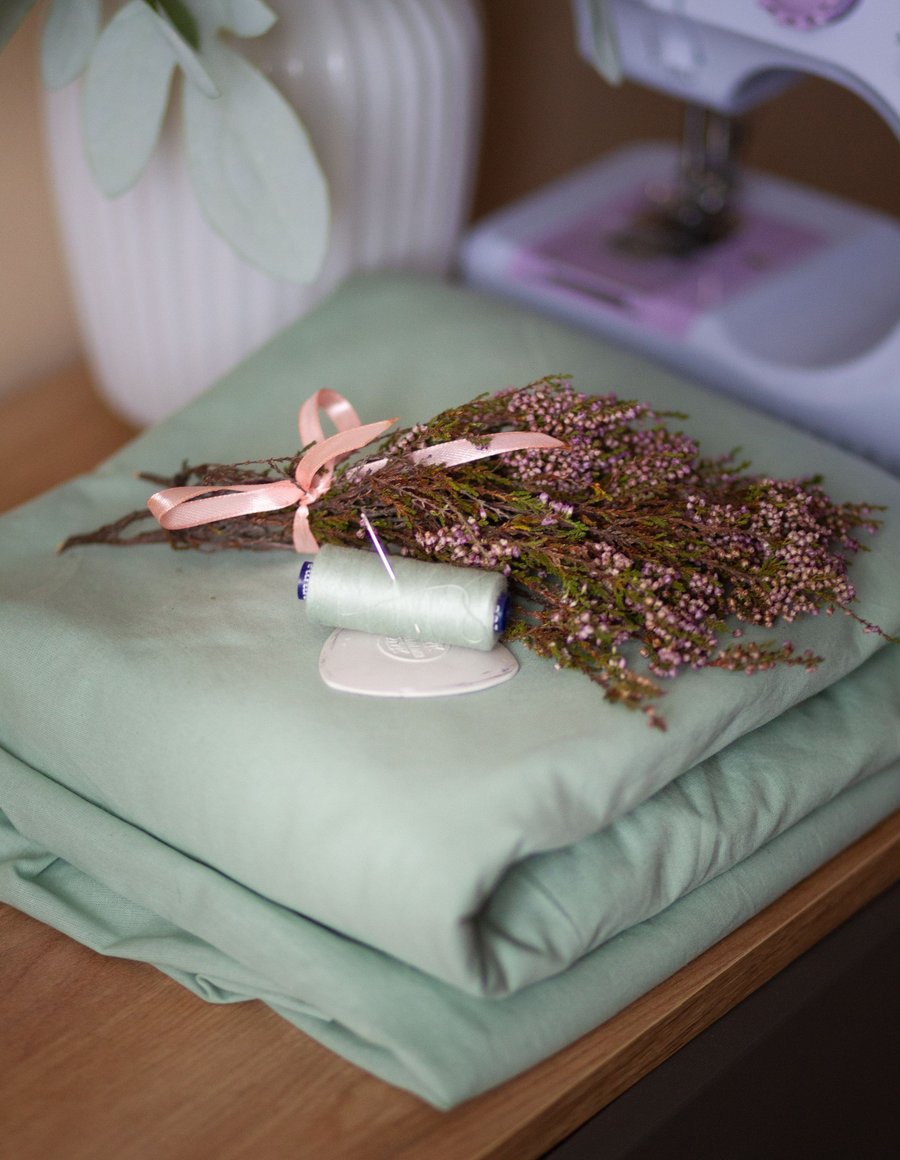 Bộ Ga Giường Lanh Châu Âu Xanh Sage