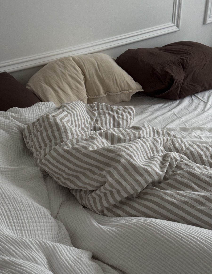 Bộ Ga Giường Cotton Kẻ Sọc Be