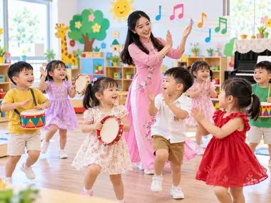 Cô giáo hướng dẫn bé tập viết