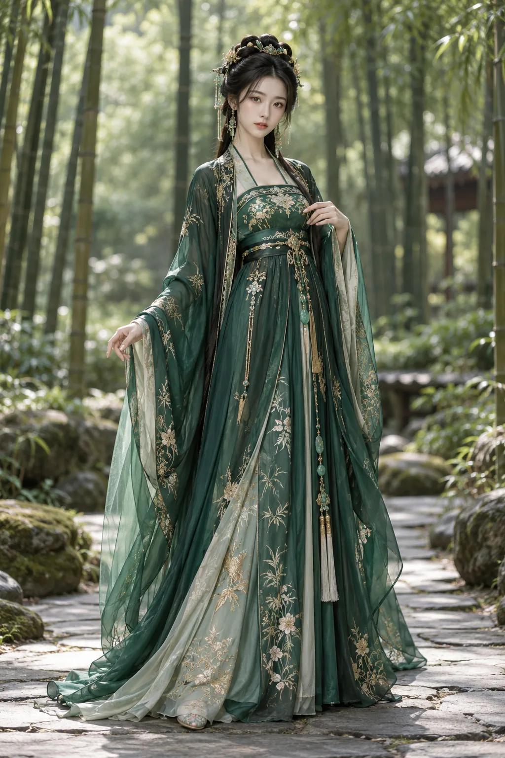 Hán phục lục y thêu kim tuyến