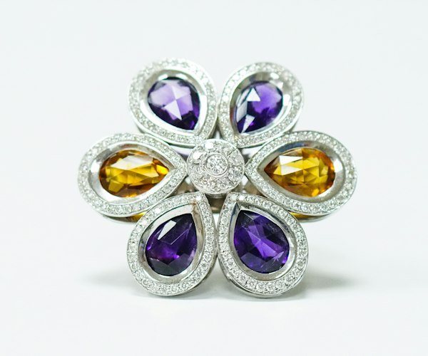 Nhẫn hoa Amethyst & Citrine