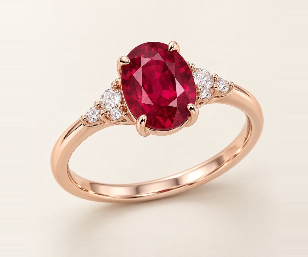 Nhẫn hồng ngọc oval vàng hồng