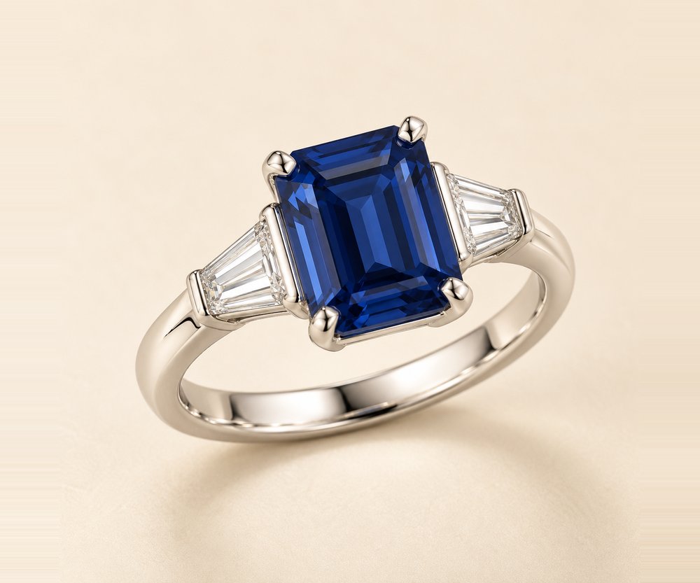 Nhẫn Sapphire baguette bạch kim