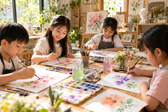 Học viên vẽ ngoài trời bên giá vẽ