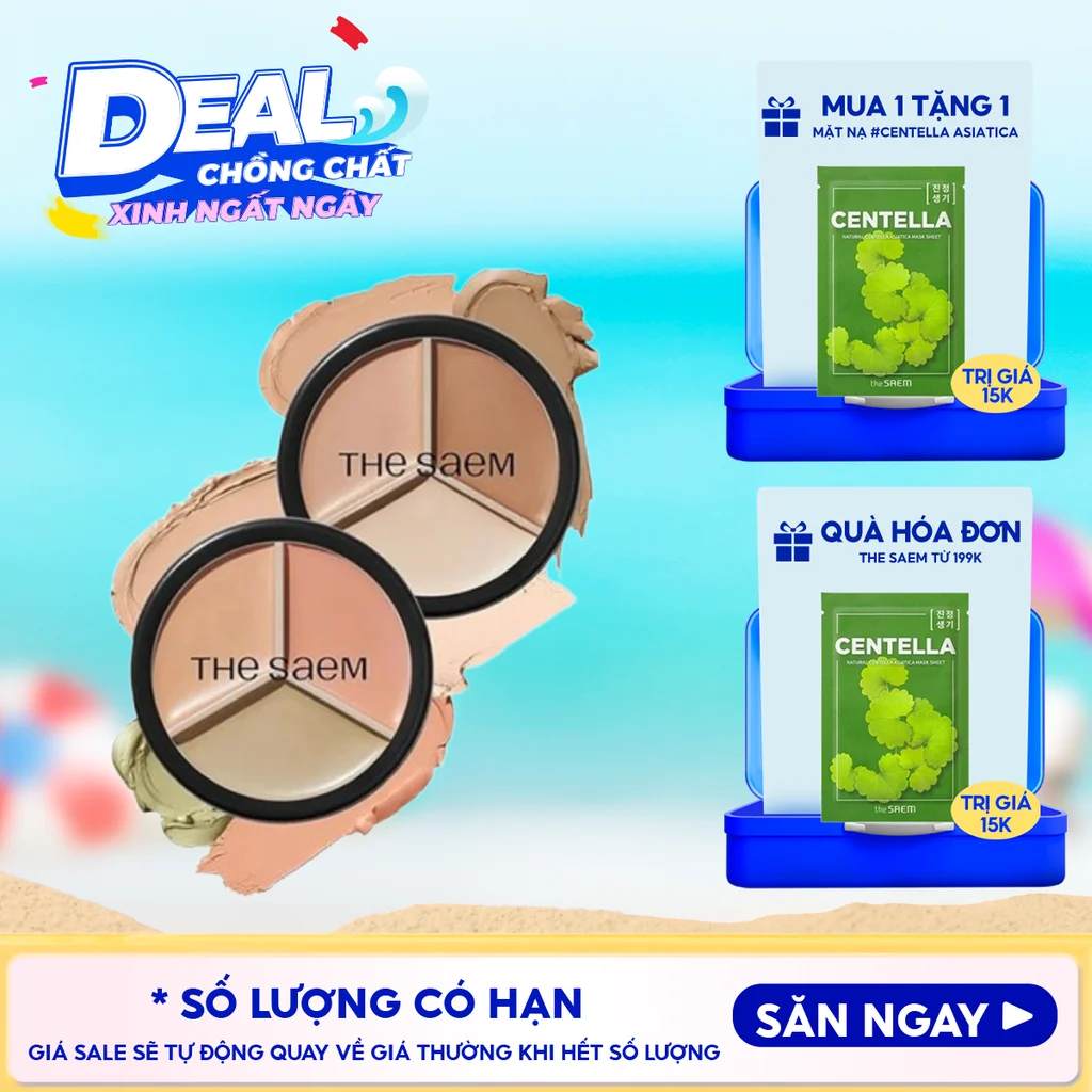 Che Khuyết Điểm Triệt Sắc, Che Phủ Cao The Saem Cover Perfection Triple Pot Concealer SPF28/PA+ 4.5g